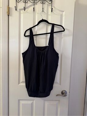 Women’s Black Tankini Top with Gathered Scoop Neck